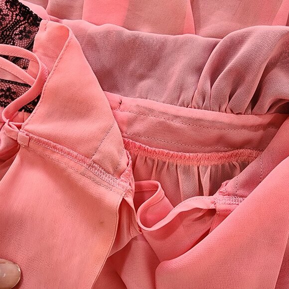 Betsey Johnson Pink Black Sheer Babydoll Top Ruffle Hem Flowy Coquette Size S - Picture 7 of 8